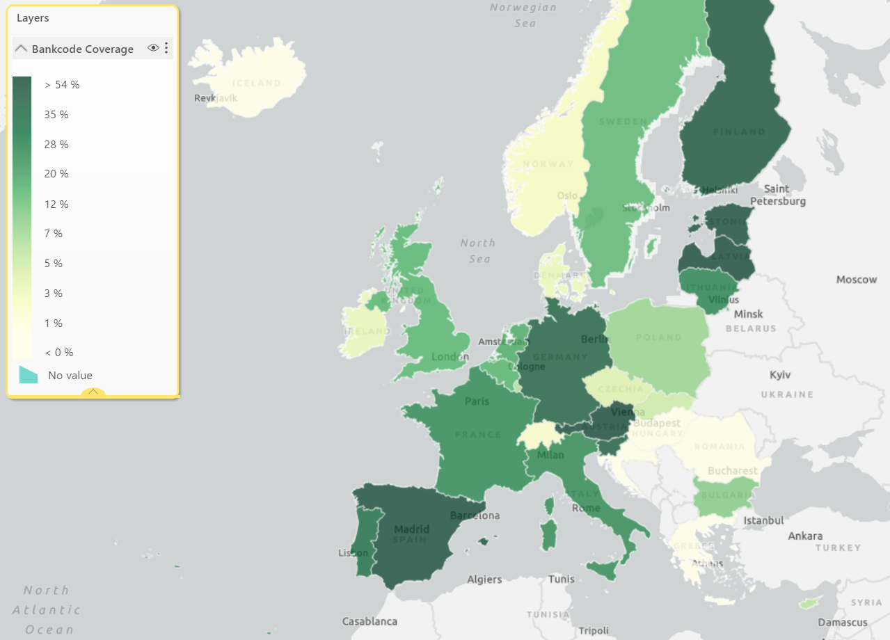 SEPA Credit Transfer Instant: Percentage comparison of the number of SCT Instant participating BIC bank codes to the SCT participating BIC bank codes