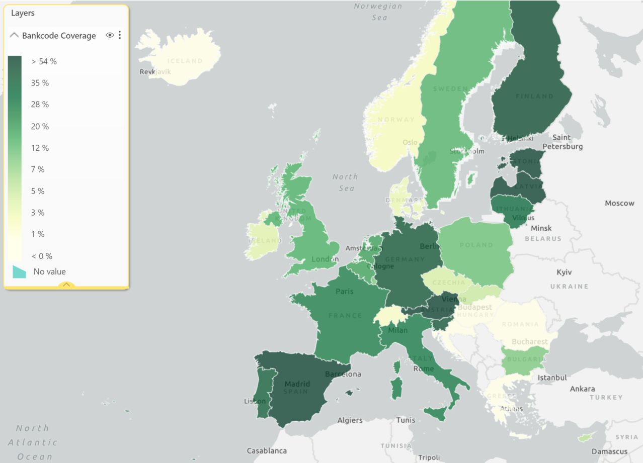 Instant Payments in SEPA: Percentage comparison of the number of SCT Instant participating BIC bank codes to the SCT participating BIC bank codes